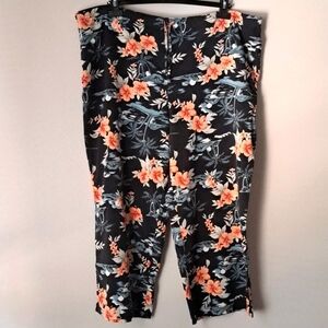 Tommy Bahama Vintage Hawaiian Black Coral Floral Silk Pants Women's Size…